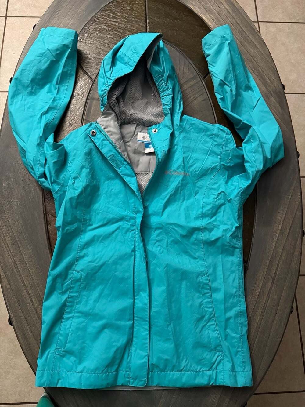 Columbia Rain Jacket Size M (10/12) Blue Hooded Waterproof